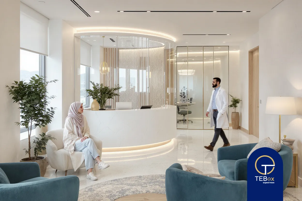 نمونه طراحی داخلی مطب چشم پزشکی؛ پذیرش و انتظار